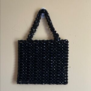 Black Beaded Tote Bag with Structured Handle